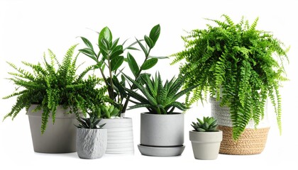 Fototapeta premium Lush green house plants isolated on white, set 