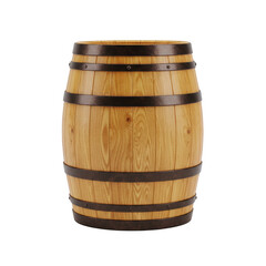 Obraz premium 3D rendered wooden barrel with metal hoops isolated on transparent background