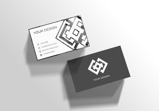 2 Floating Business Cards On White Surface Mockup
