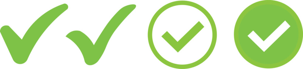 Green checkmark icons in different shapes and styles for approval and confirmation  green tick symbols for correct and right answers © image.designer