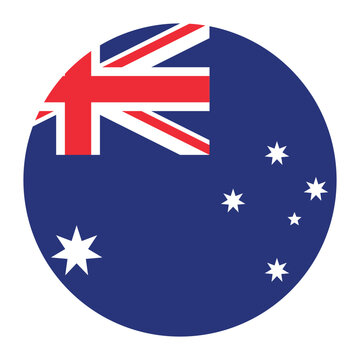 Circular vector illustration of the Australian flag, isolated on white background.
