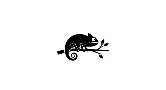 Black Chameleon on a Branch Silhouette.