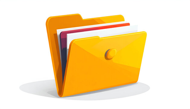 Yellow folder icon with documents illustration in cartoon style for business organization