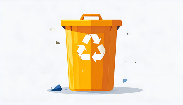 Yellow recycling bin illustration with recycling symbol on a white background