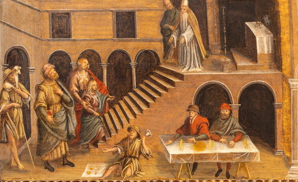 BUSTO ARSIZIO, ITALY - JANUARY 19, 2026: The painting of Presentation of Virgin Mary (part of polyptych) in the church Santuario di Santa Maria di Piazza by Gaudenzio Ferrari (1539 - 1540).