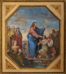 Obraz premium MONZA, ITALY - MARCH 19, 2026: The fresco of Jesus healing blind man at the pool of Siloam in the church Chiesa di Santa Maria Maddalena by Giuseppe Carsana (1822 – 1889). 