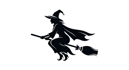 Fototapeta premium Black silhouette of a flying witch.