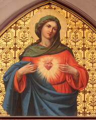 BERGAMO, ITALY - MARCH 18, 2026: The painting of Heart of Virgin Mary in the church Oratorio dell Immacolata by unknown artis from beginn of 20. cent. 