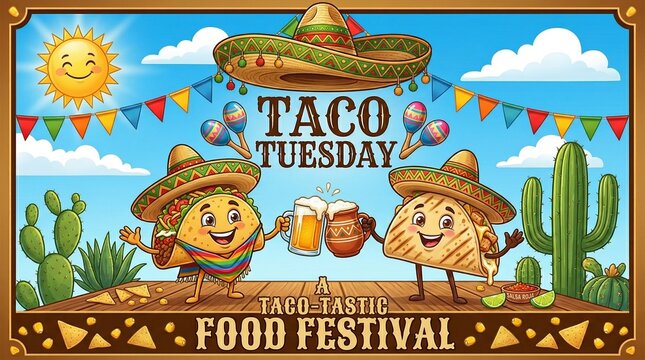 Taco Tuesday Food Festival: Festive Mexican Fiesta Illustration