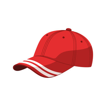 A red baseball cap with white stripes on the brim
