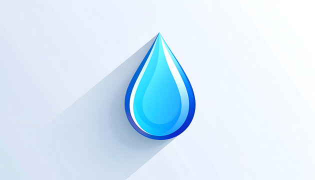 Blue water drop icon with long shadow effect on a clean white background illustration