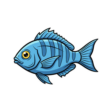 A blue fish with stripes and a yellow eye