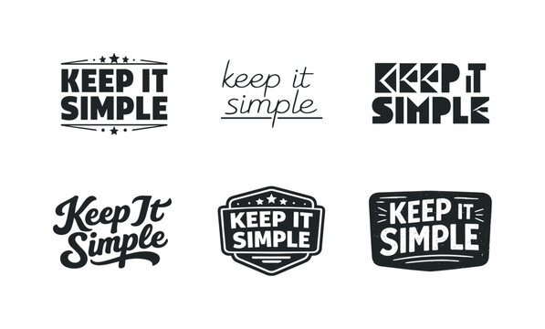 Keep It Simple. Set lettering. harmonious lettering variations of the same emblematic concept, each with different artistic interpretation (Blocky sans-serif