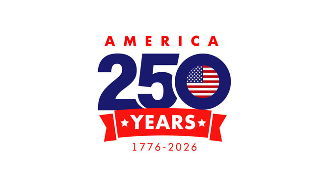 America - 250 Years in the Making, USA flag in number shape. 250th anniversary Independence day of America, 1776-2026 creative logo. Vector illustration