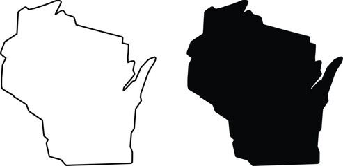 Wisconsin state map silhouette outline and solid black shape midwest america geography set ©  Vector art Design