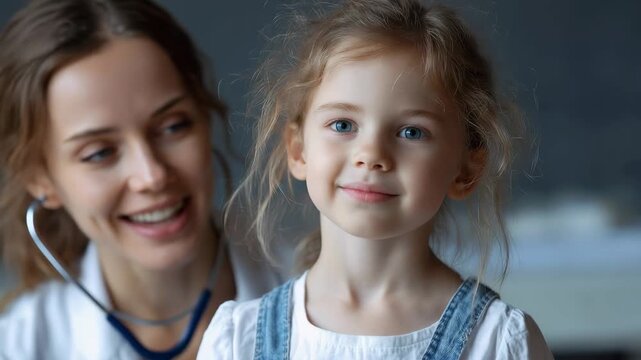 Healthcare professional assists child in hospital setting for check-up and health assessment during pediatric appointment