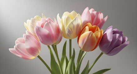 Fototapeta premium Soft pastel colored tulips bouquet, springtime floral delight
