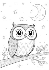 Fototapeta premium Cute Owl Outline for Children's Coloring Book 