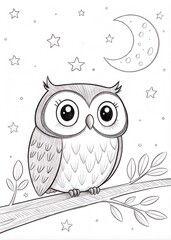 Fototapeta premium Cute Owl Outline for Children's Coloring Book 