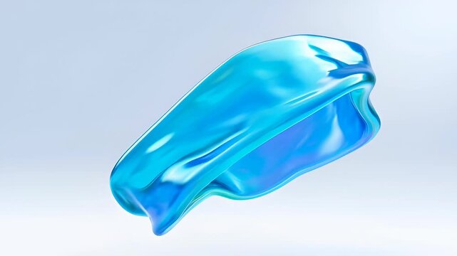 Shiny blue abstract fluid form liquid shape iridescent surface glossy material floating object soft folds futuristic design smooth texture vibrant blue purple glossy translucent surface soft studio