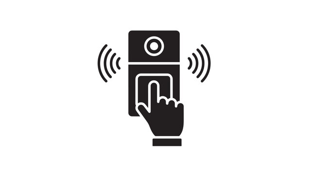 Doorbell button icon with hand and wireless signal waves, symbolizing home security and access control.