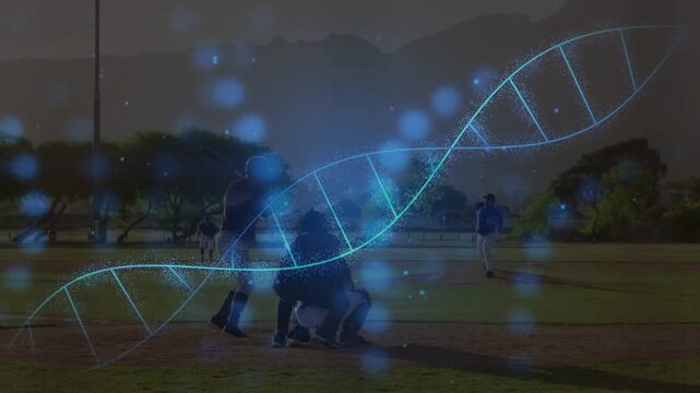 Pitcher starting windup, batter and catcher steady, helix sweeping over players for sports data