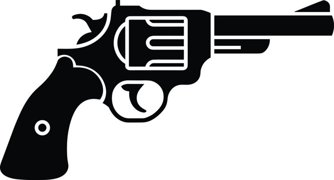 Black revolver handgun silhouette vector illustration isolated on white background for law enforcement and crime design projects.