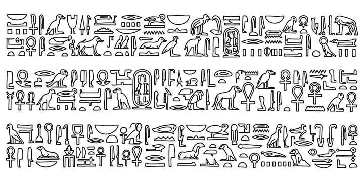 Ancient egyptian hieroglyphics and symbolic illustrations