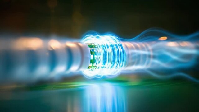 Energy Flow Visualization: An abstract representation of energy transfer, with glowing lines of light encircling a core structure, conveying dynamism and technological advancement.