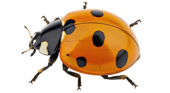 Brightly colored ladybug with distinctive black spots on its wings isolated on transparent background