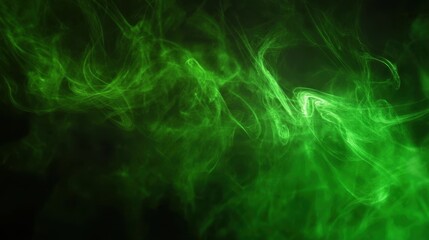 Naklejka premium Vivid green smoke swirling across dark black background