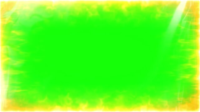 A vibrant green background with a yellow border in this video content