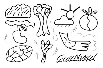 A collection of hand drawn illustrations of various objects © SHUVONCHANDRA