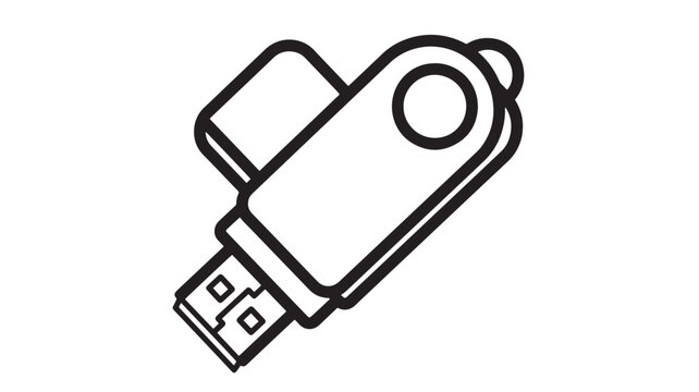 USB flash drive icon with a clean black outline, symbolizing digital storage and data transfer. featuring memory stick, computer accessory,