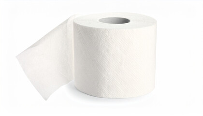 Fototapeta premium Unrolled toilet paper sheet extending from a white roll on a clean background