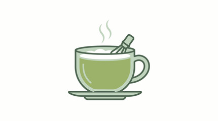 Fototapeta premium Minimalist matcha tea cup icon, flat vector design, clean outline style, soft green color palette, modern food icon, isolated on white background, scalable SVG, premium UI icon style