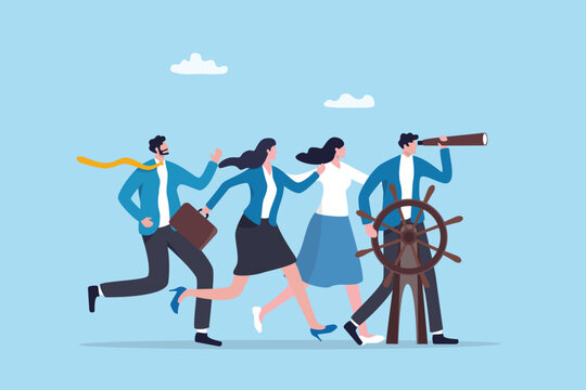 Lead team to success, teamwork strategy cooperate partnership to win together, professional office coworker, colleagues development, business people withe leader helm lead team to overcome challenge.