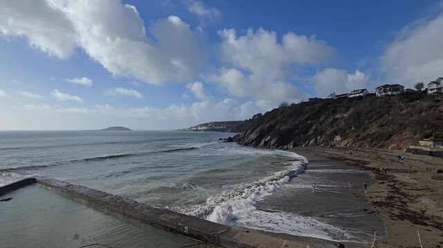 Millendreath View Overlooking Cornish Coastline with Looe Island on a Sunny Day in Cornwall England
