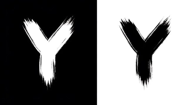 Brush stroke letter Y in white and black on split backgrounds