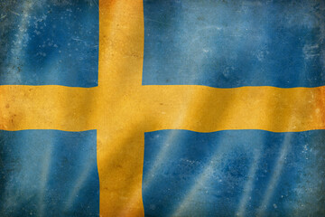 Fototapeta premium Old vintage flag of Sweden, worn and stained