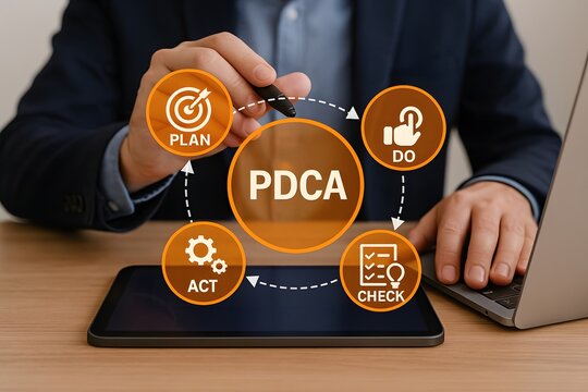 A close-up view of PDCA cycle concepts and planning