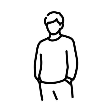 Simple line drawing of a person standing with hands in pockets, casual and relaxed mood.