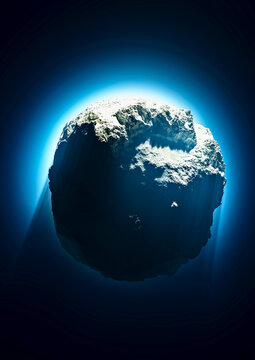 Surface of an asteroid, space and universe, magnification of the rocky body terrain, precious materials and minerals. Discovery of a new asteroid. 3d rendering