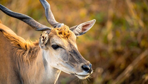 Close-up portrait of a majestic eland antelope with large spiraling horns.