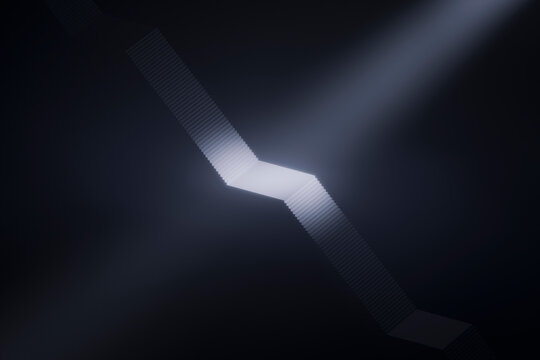 3D floating stair path in dark void with radiant light