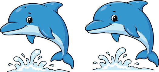Cute dolphin jumping vector illustration with water splash playful blue marine animal cartoon character isolated on white background design © Jahangir