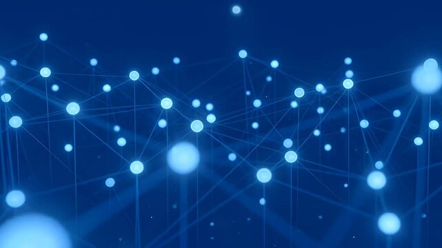 Glowing network node glowing network blue connection digital connection data network abstract technology communication link Glowing blue network of connected nodes and lines forming abstract digital