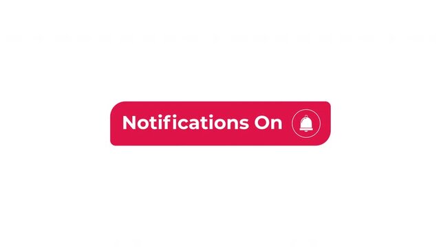 Notifications on interactive flat button with click animation. Enabled alert for updates. Notify audience. Turn on reminder indicator. Minimal UI element animated press effect. CTA video overlay