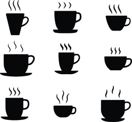 Obraz premium Coffee cup icon set. Cups of coffee tea collection. Hot drink icon. Disposable cup. Cup coffee with steam. Flat style stock vector.