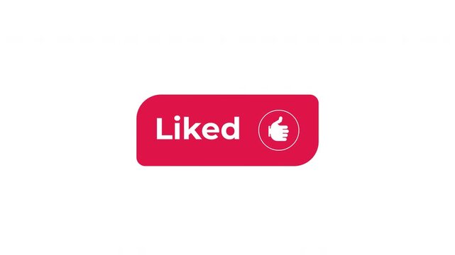 Liked interactive flat button with click animation. Positive feedback. Engagement reaction. User response. Content viewer approval. Minimal UI element animated press effect. CTA video overlay